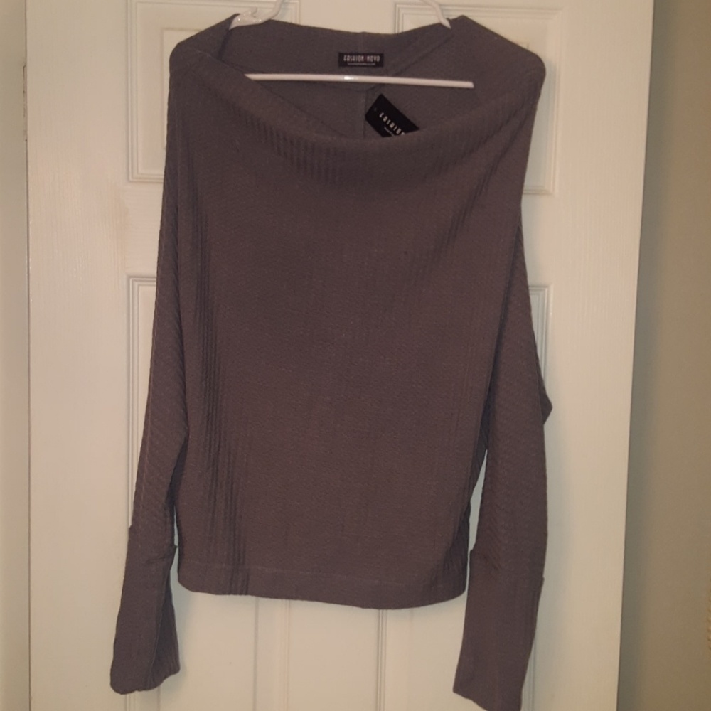 Grey off the shoulder knit top